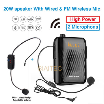 T30 Bluetooth Portable Microphone Speaker, 20W Voice Amplifier with Wired and FM Wireless Microphone